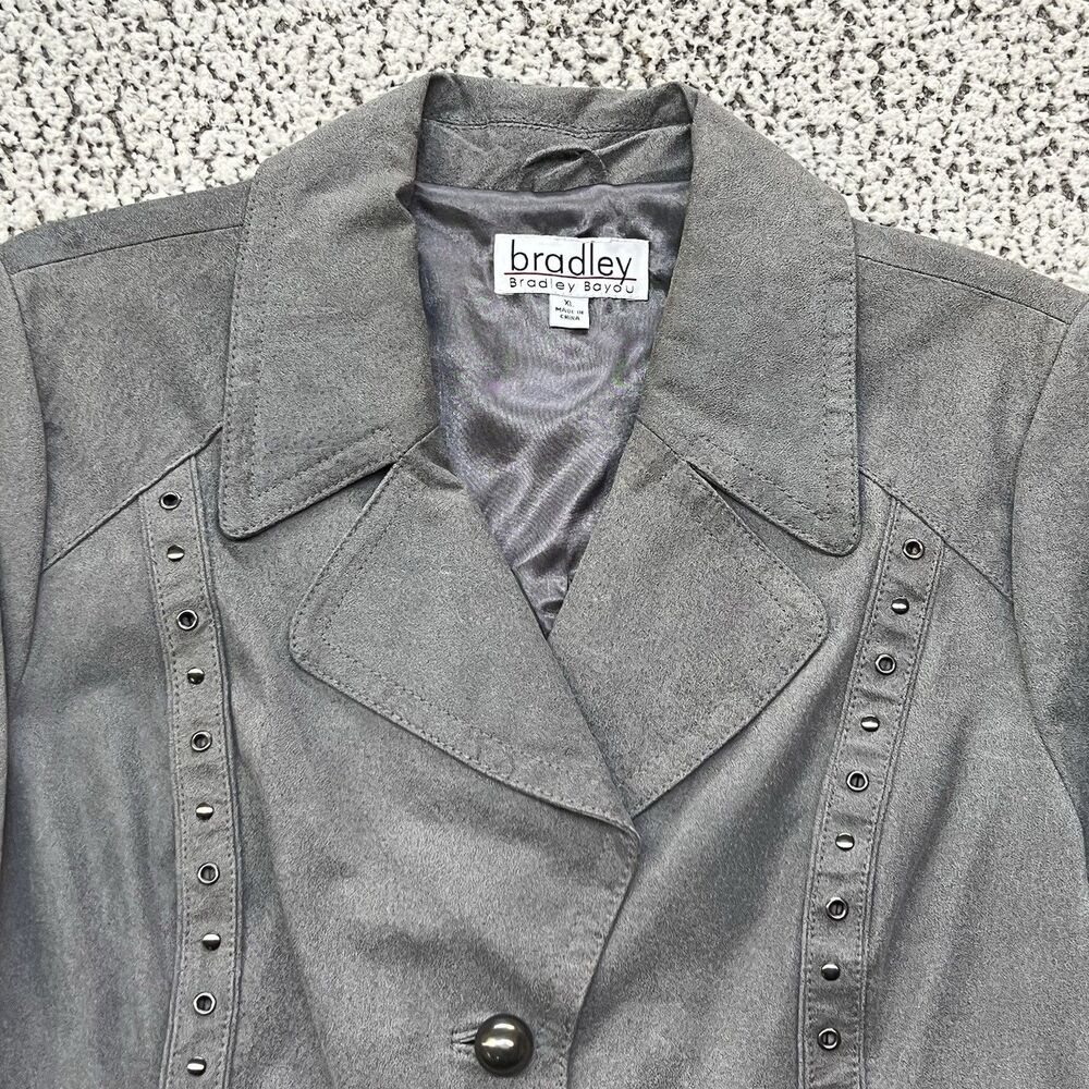 Bradley Bayou Genuine Suede Leather Jacket Womens XL Gray Studded Button Front - Picture 2 of 16